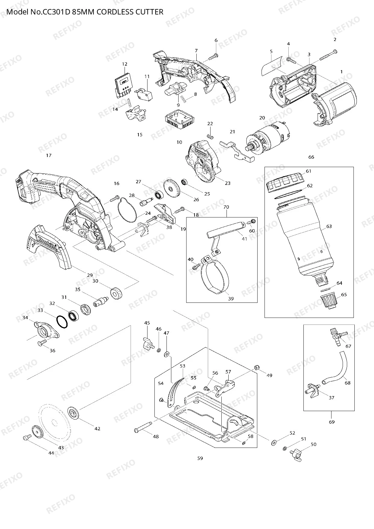 Деталировка MAKITA CC301D — схема запчастей в разборе