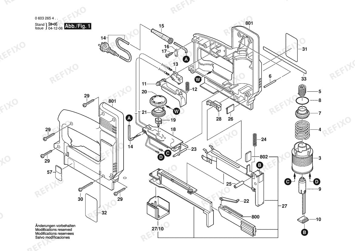 Деталировка Bosch Tacker PTK 23 E | 230 V | 004 - CH (0 603 265 432) — схема запчастей в разборе