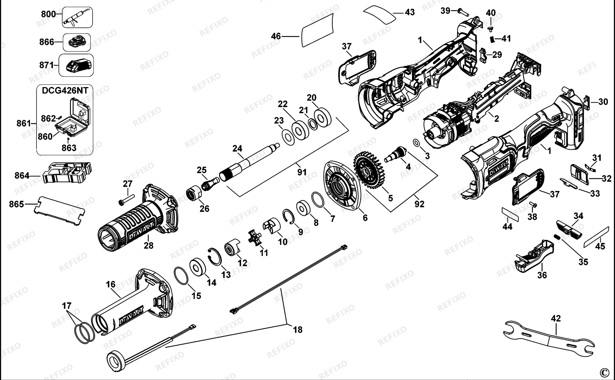 Деталировка DeWalt DCG426-XJ TYPE 1 FORMSCHLEIFER DCG426-XJ DCG426 — схема запчастей в разборе
