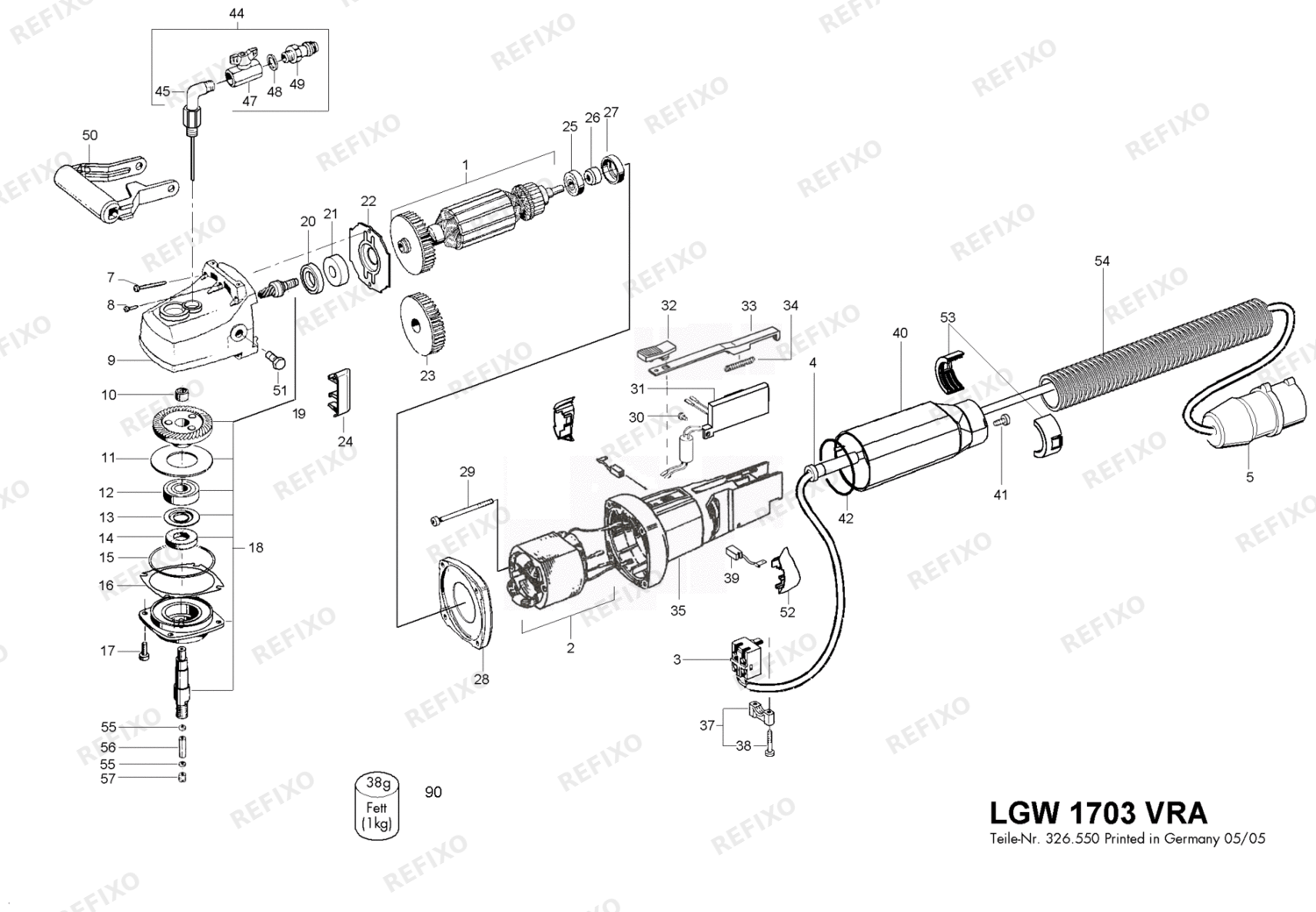 Деталировка Flex LGW 1703 VRA 230CEE 12h 325430 — схема запчастей в разборе