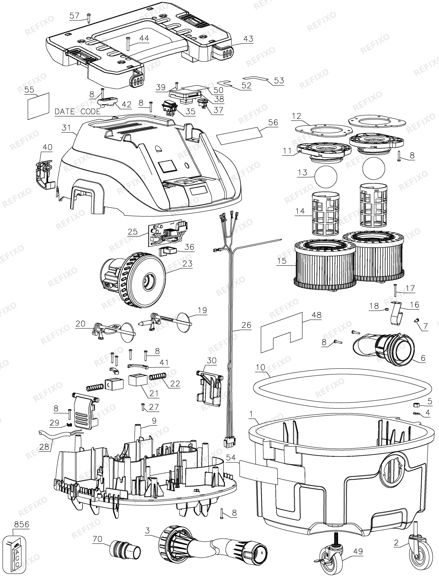 Деталировка DeWalt DWV901LT-QS TYPE 1 33L FEATURED VAC plus T S DWV901LT-QS DWV901LT — схема запчастей в разборе