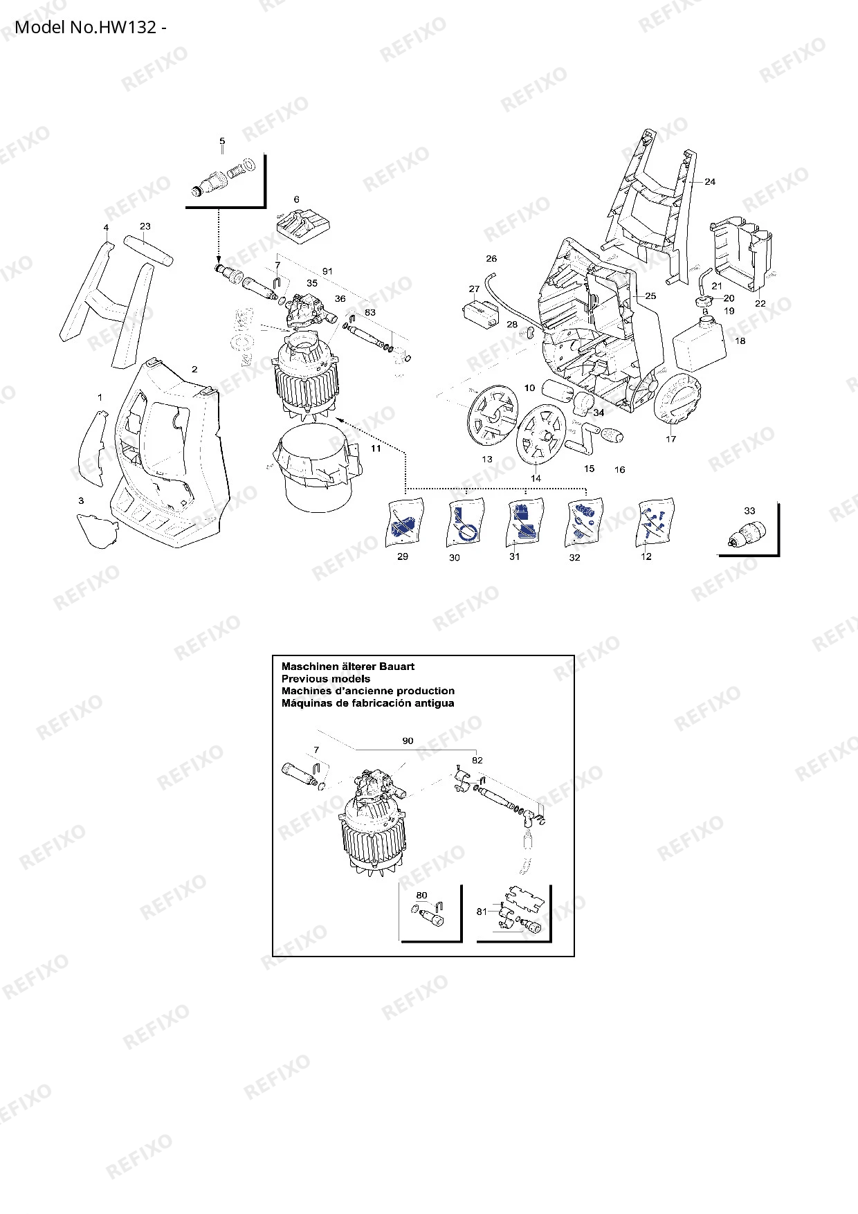 Деталировка MAKITA HW132 — схема запчастей в разборе