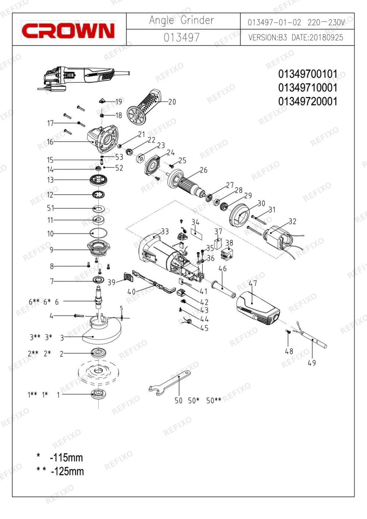 Деталировка CROWN CT13497 125 — схема запчастей в разборе