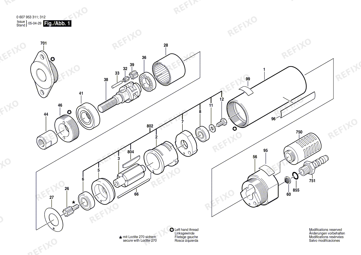 Деталировка Bosch Einbaumotor 180 WATT-SERIE (0 607 953 312) — схема запчастей в разборе