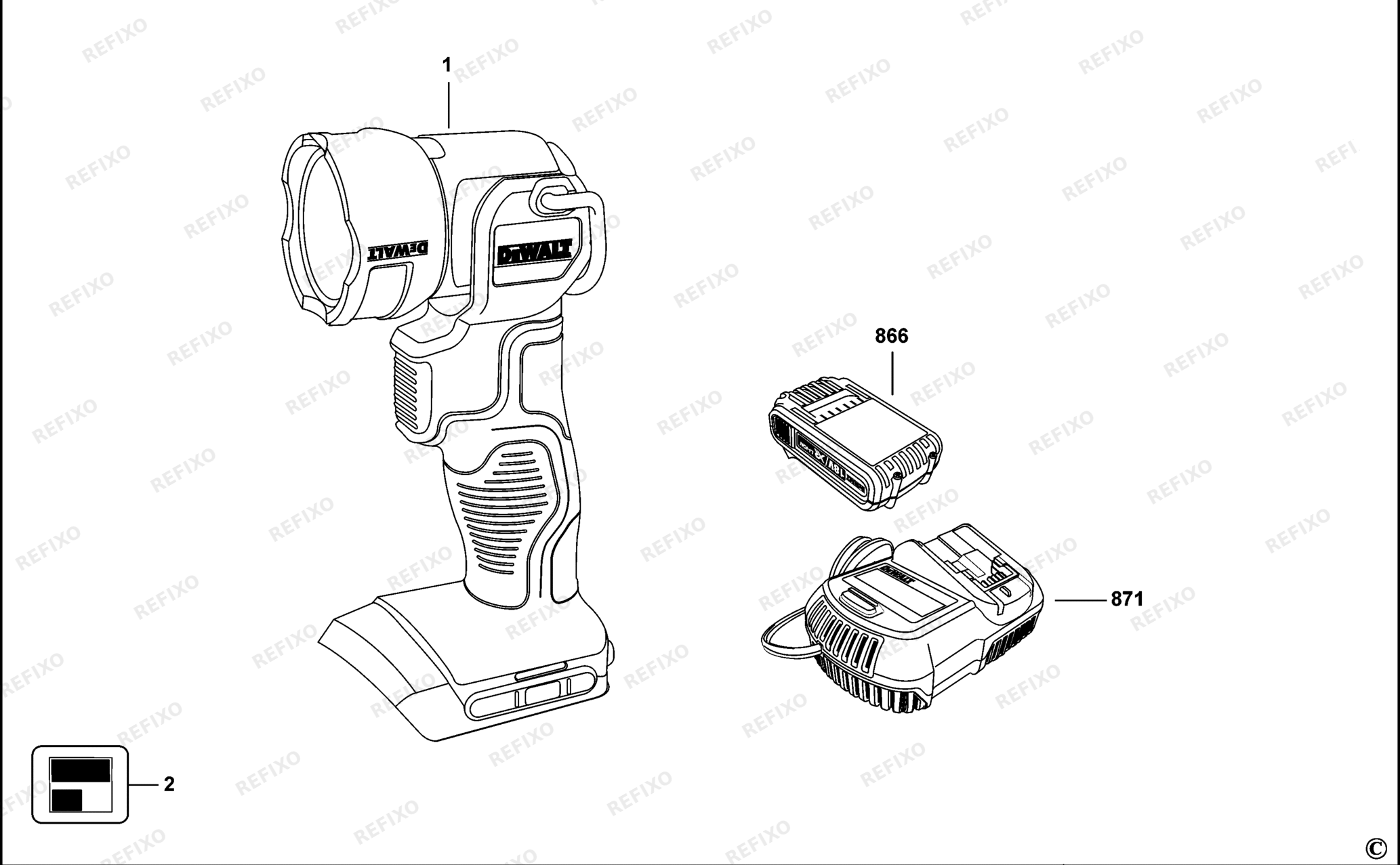 Деталировка DeWalt DCL040-QW TYPE 1 SCHNURLOS-FACKEL DCL040-QW DCL040 — схема запчастей в разборе
