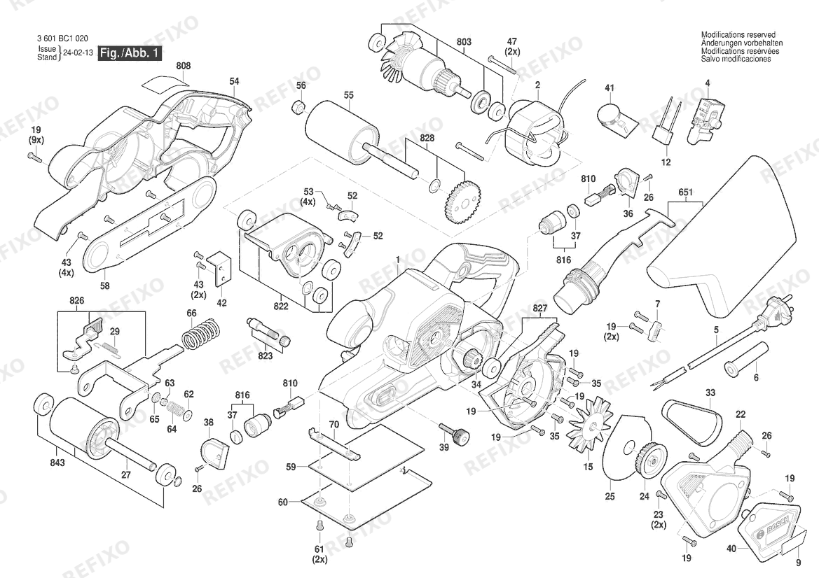 Деталировка Bosch Ленточная шлифмашина GBS 750 | 063 - BR (3 601 BC1 0D0) — схема запчастей в разборе