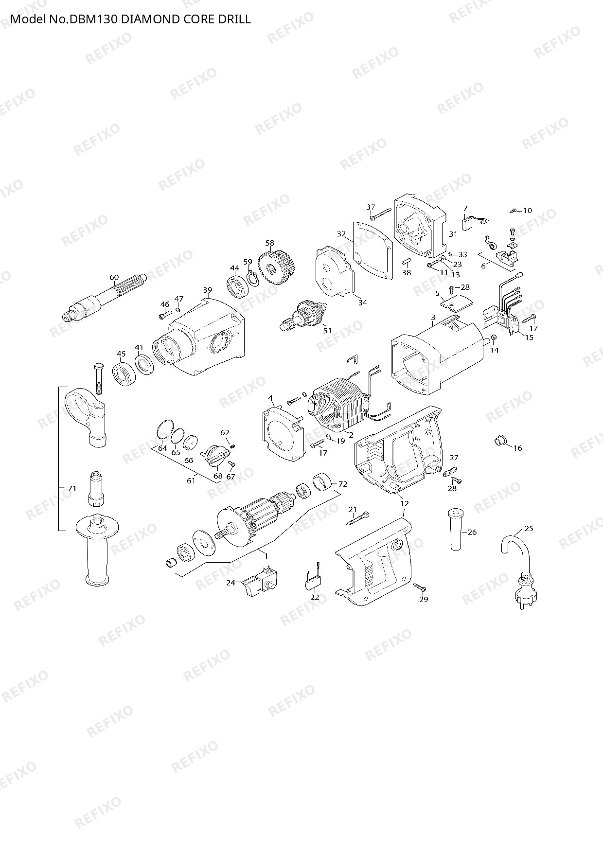 Деталировка MAKITA DBM130 — схема запчастей в разборе