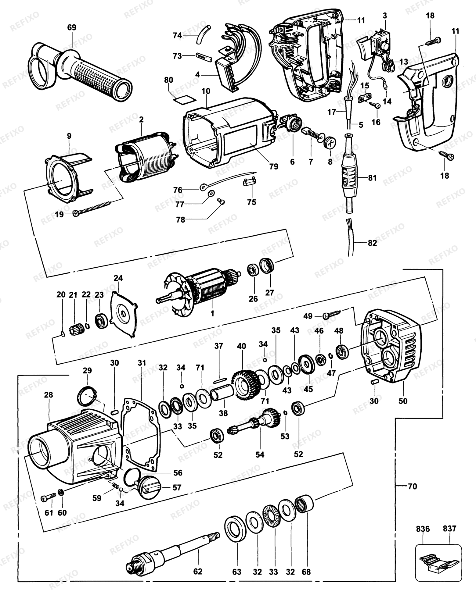 Деталировка DeWalt DW590EK-LX TYPE 1 DIAMANT-BOHRER DW590EK-LX DW590EK — схема запчастей в разборе