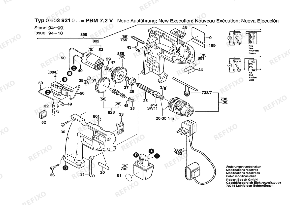 Деталировка Bosch Аккумуляторный - дрель PBM 7,2 V | 7.2 V | 001 - EU (0 603 921 003) — схема запчастей в разборе