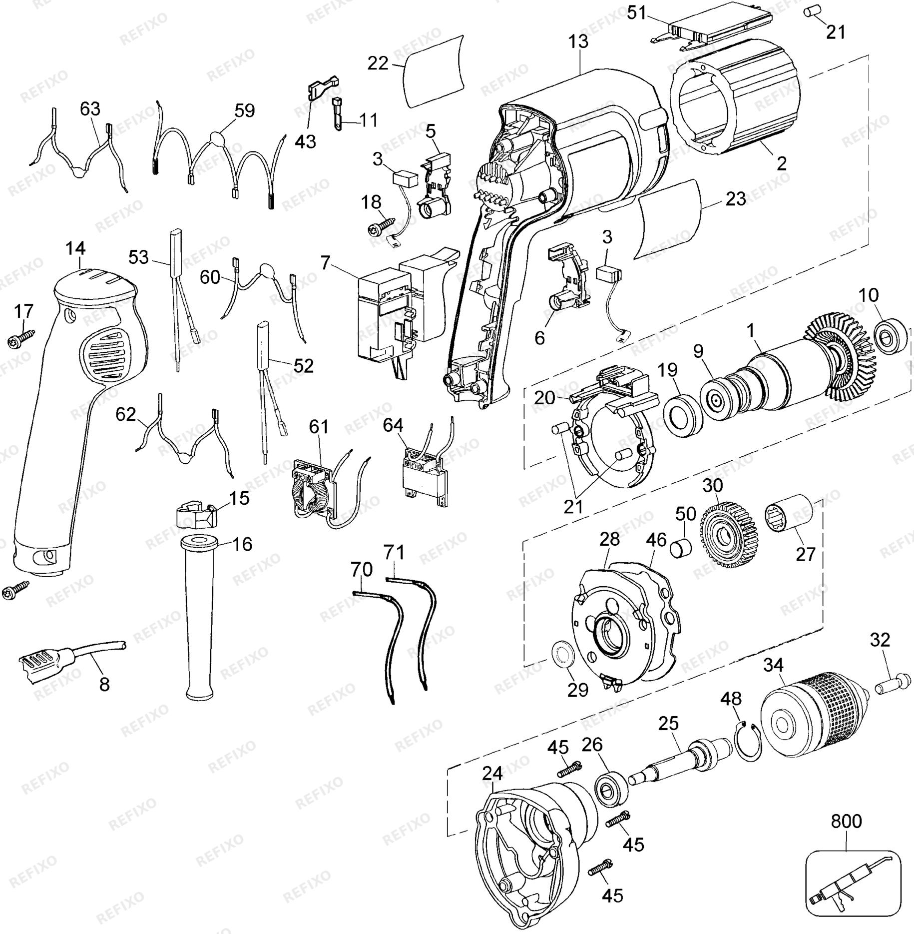 Деталировка DeWalt DW217-QS TYPE A1 BOHRER DW217-QS DW217 — схема запчастей в разборе