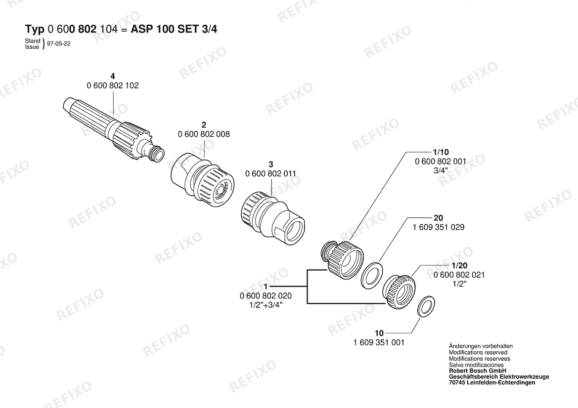 Деталировка Bosch Basisset ASP 100 набор 3/4 (0 600 802 104) — схема запчастей в разборе
