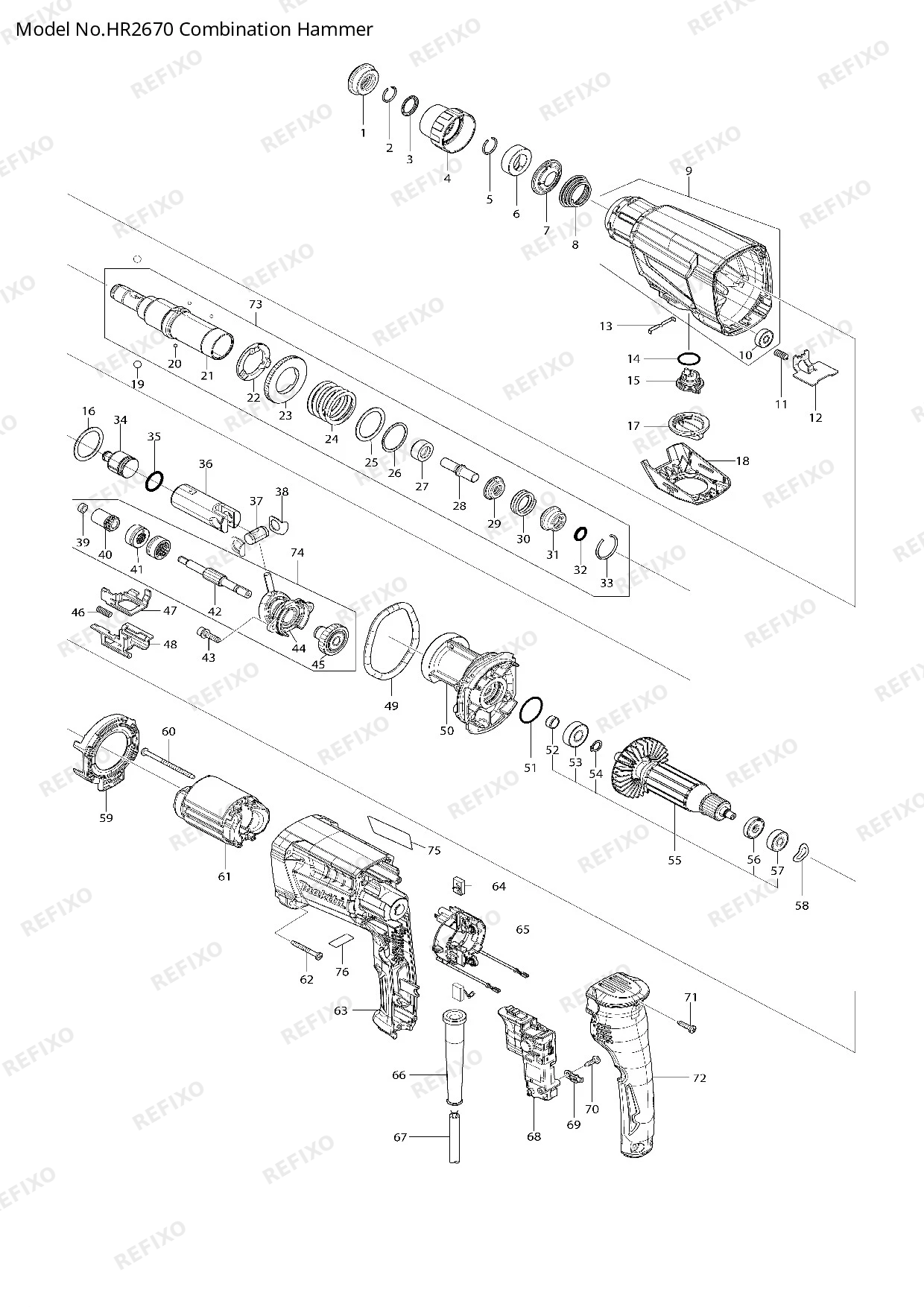 Деталировка MAKITA HR2670 — схема запчастей в разборе