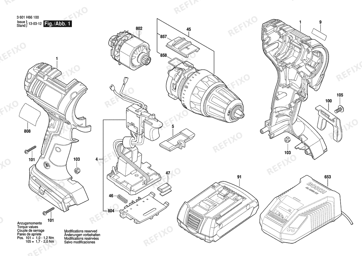 Деталировка Bosch Аккумуляторный шуруповёрт GSR 18 V-LI Bulk | 18 V | 001 - EU (3 601 H66 100) — схема запчастей в разборе