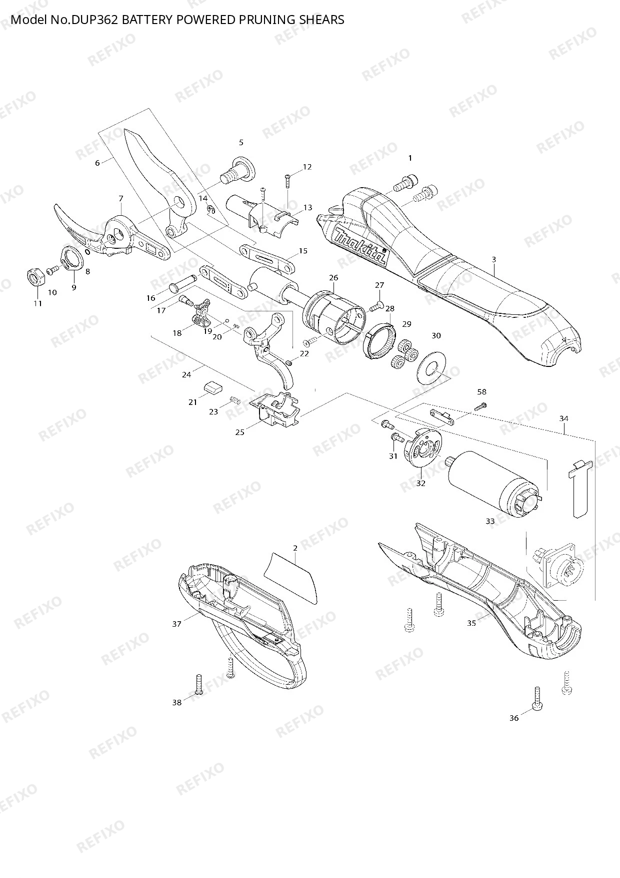 Деталировка MAKITA DUP362 — схема запчастей в разборе