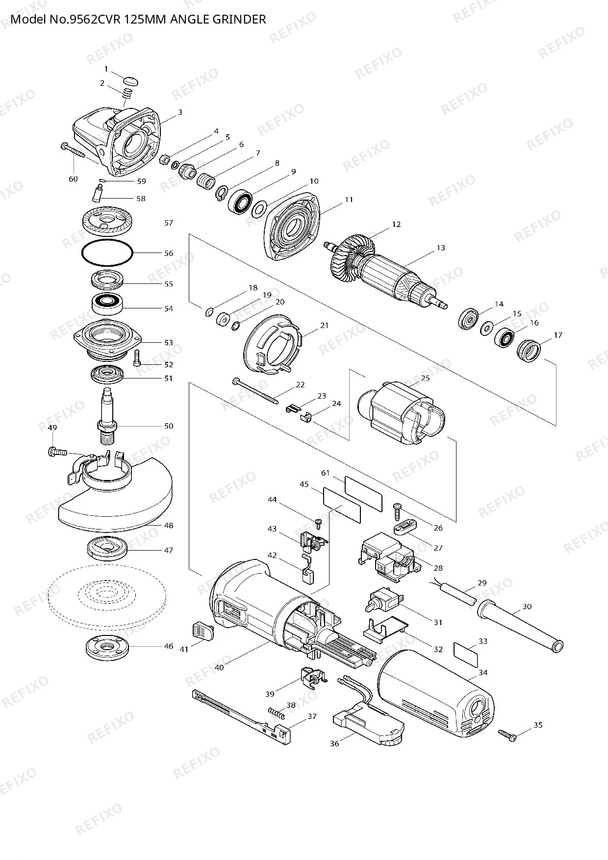Деталировка MAKITA 9562CVR — схема запчастей в разборе