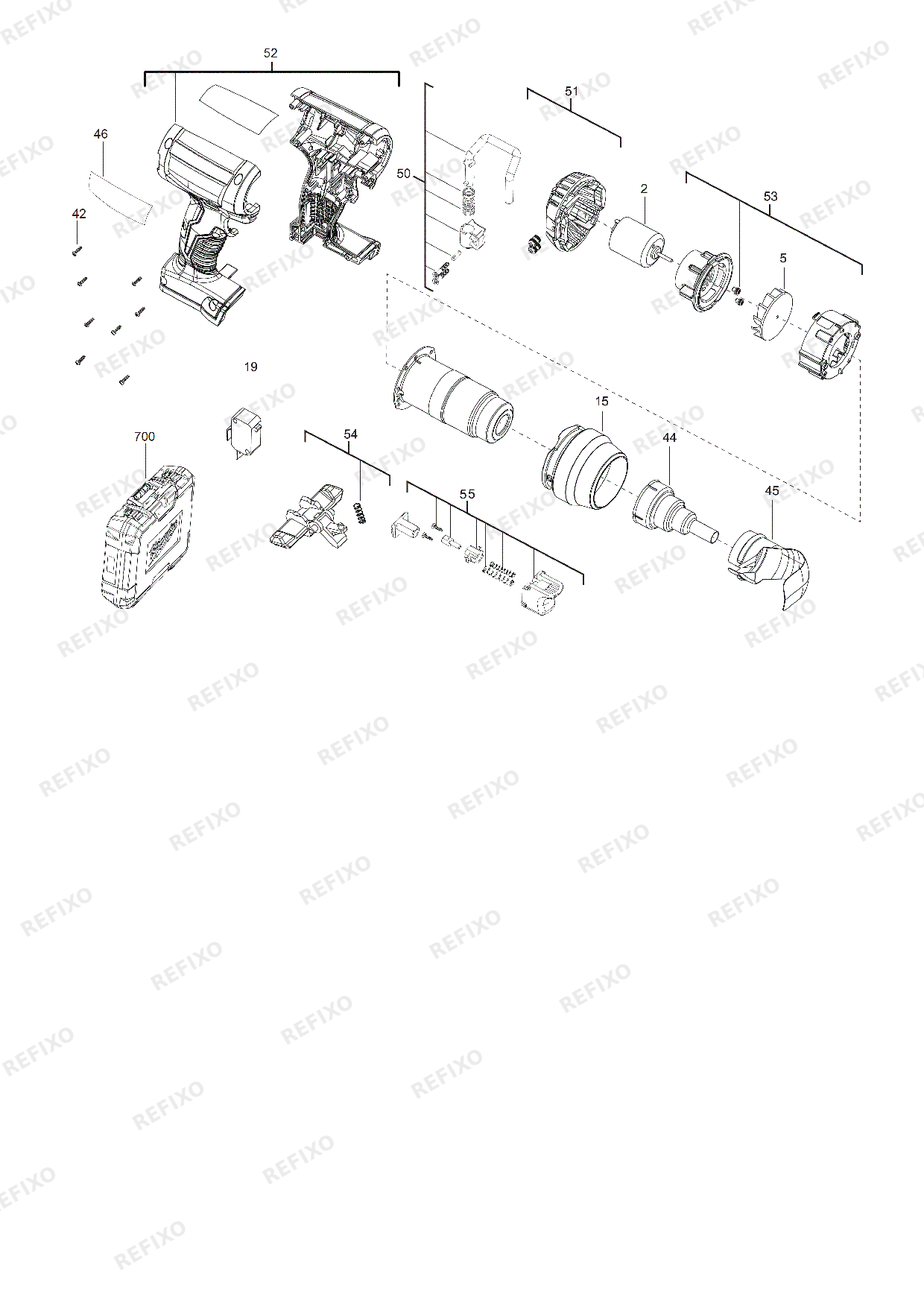 Деталировка MILWAUKEE M18BHG 0 4933459771 4000460901 — схема запчастей в разборе