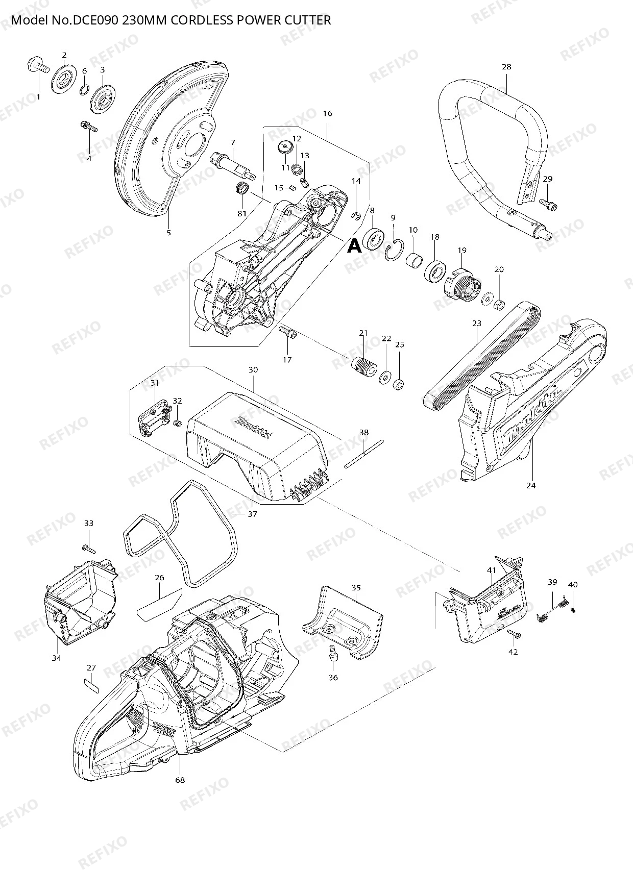 Деталировка MAKITA DCE090 — схема запчастей в разборе