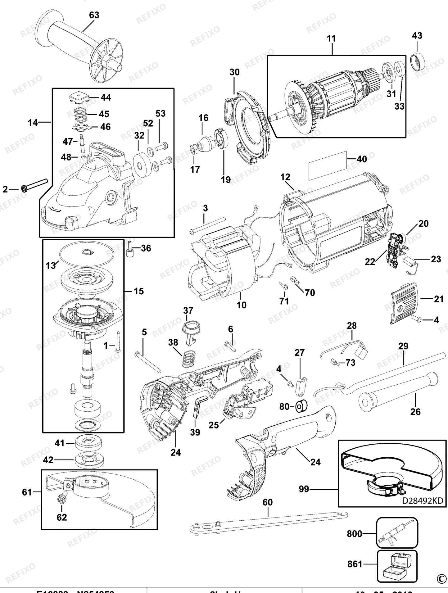 Деталировка DeWalt D28492-QS TYPE 5 угловая шлифмашина D28492-QS D28492 — схема запчастей в разборе