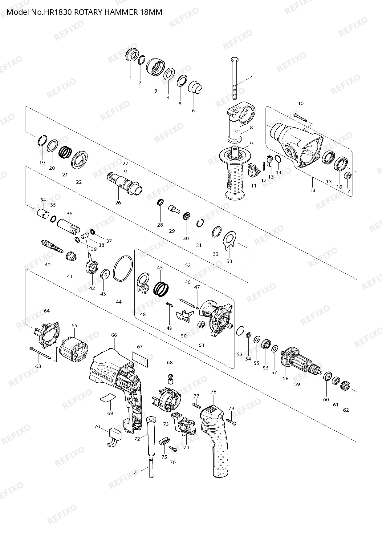 Деталировка MAKITA HR1830 — схема запчастей в разборе