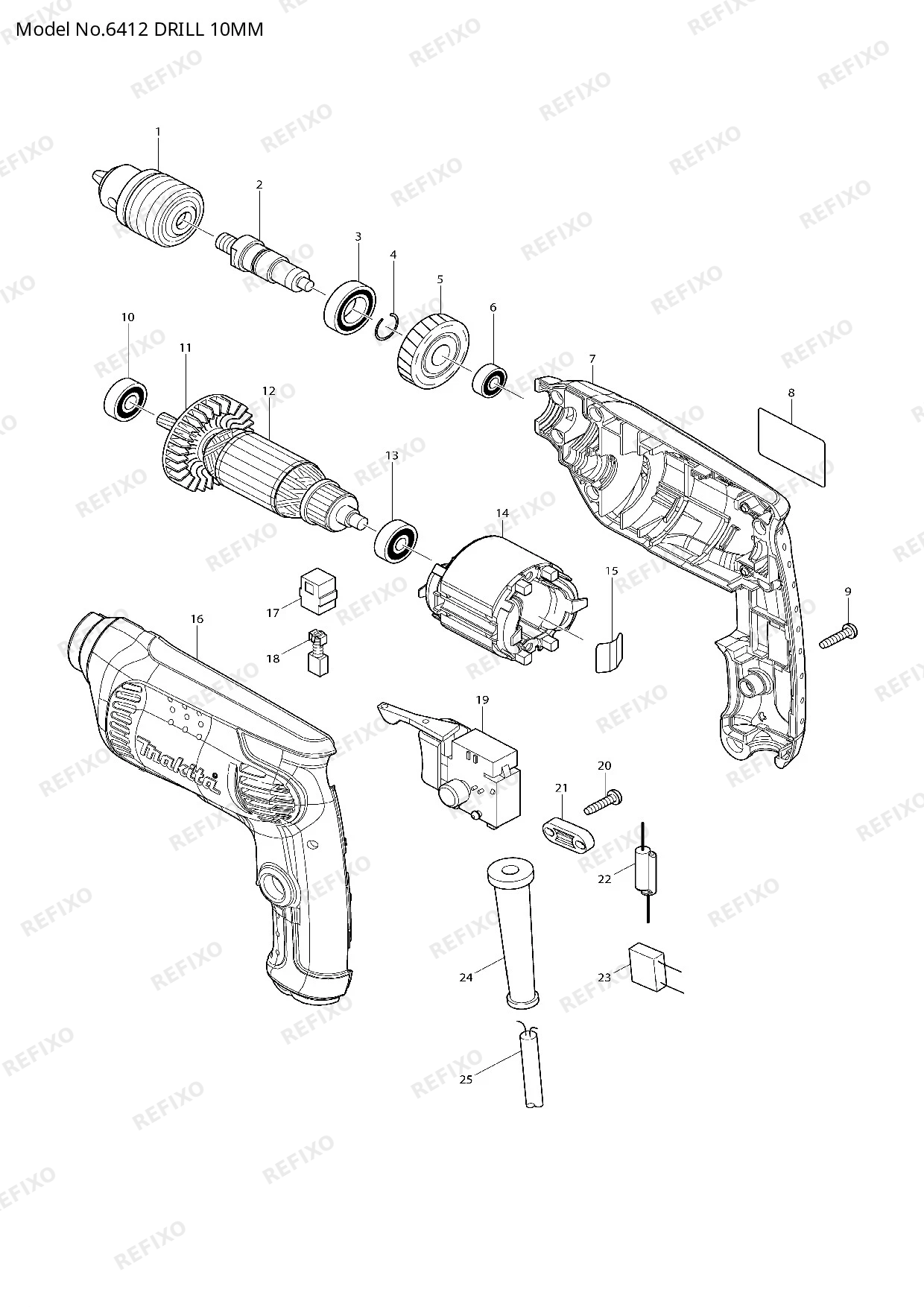 Деталировка MAKITA 6412 — схема запчастей в разборе