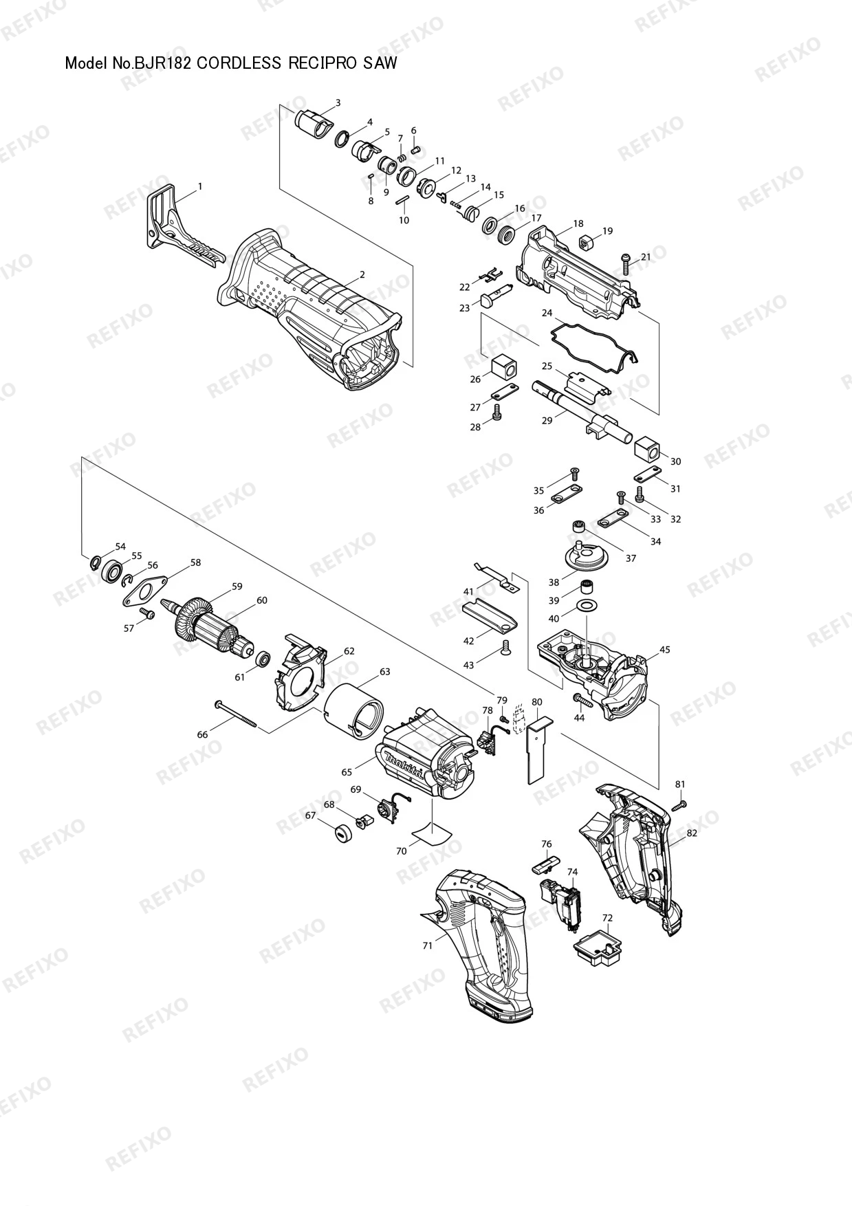 Деталировка MAKITA BJR182 — схема запчастей в разборе