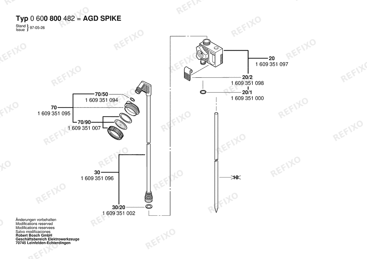 Деталировка Bosch Dusche AGD SPIKE (0 600 800 482) — схема запчастей в разборе