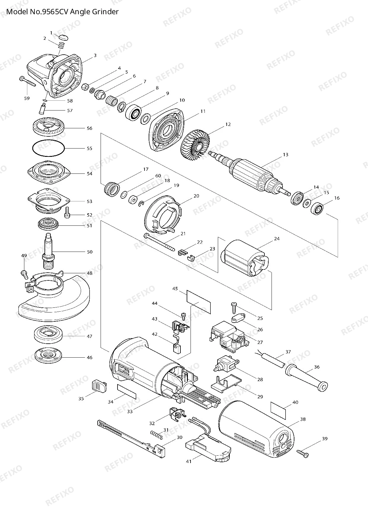 Деталировка MAKITA 9565CV — схема запчастей в разборе