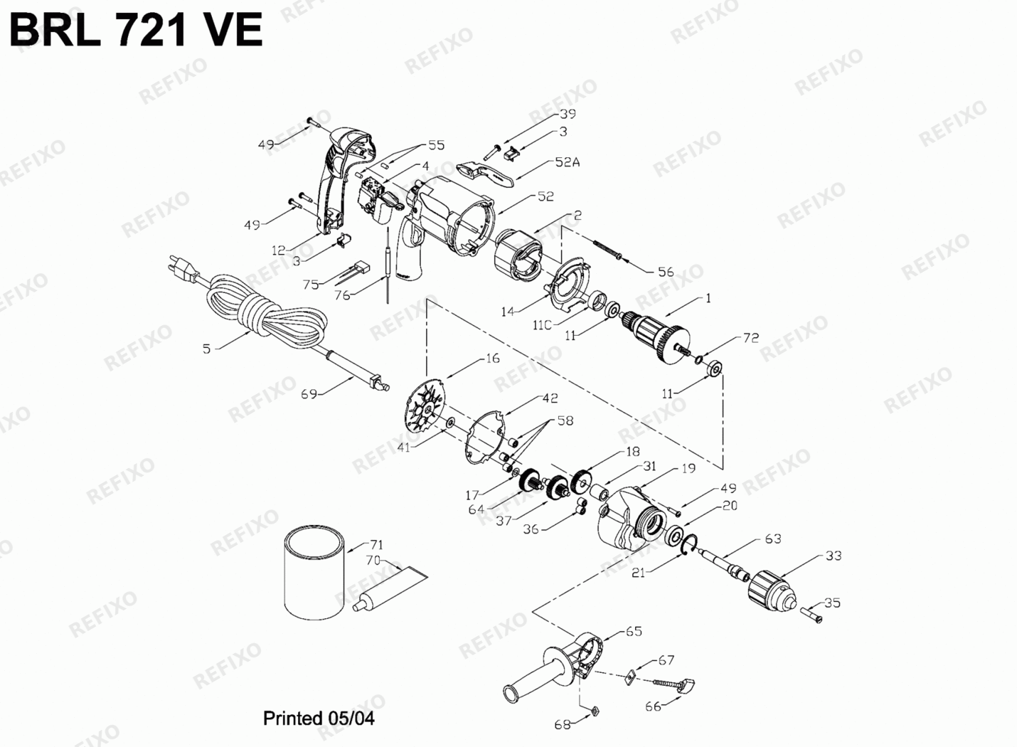 Деталировка Flex BRL 721 VE 307831 — схема запчастей в разборе