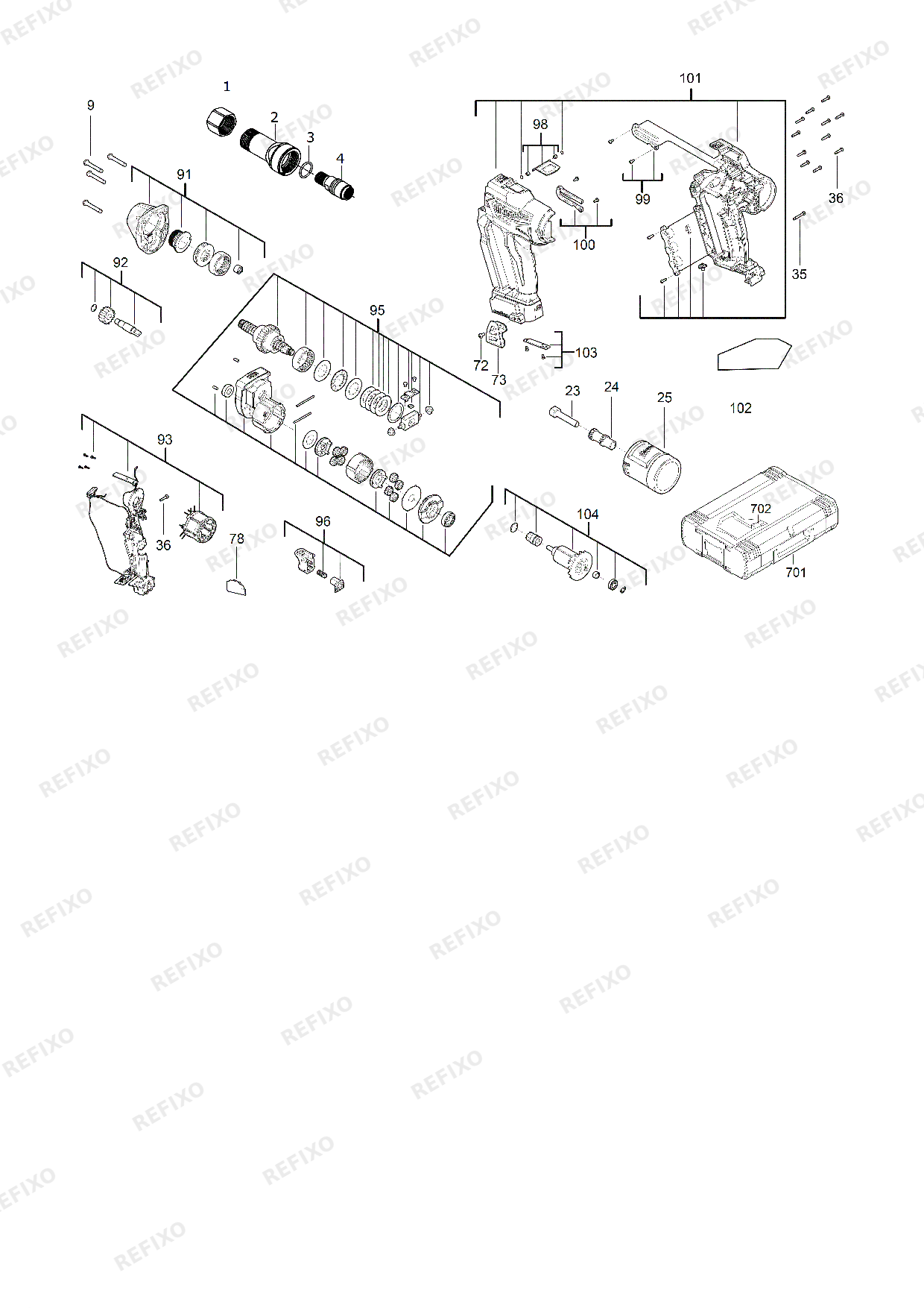 Деталировка MILWAUKEE M18ONEFLT 0X 4933478637 4000483945 — схема запчастей в разборе