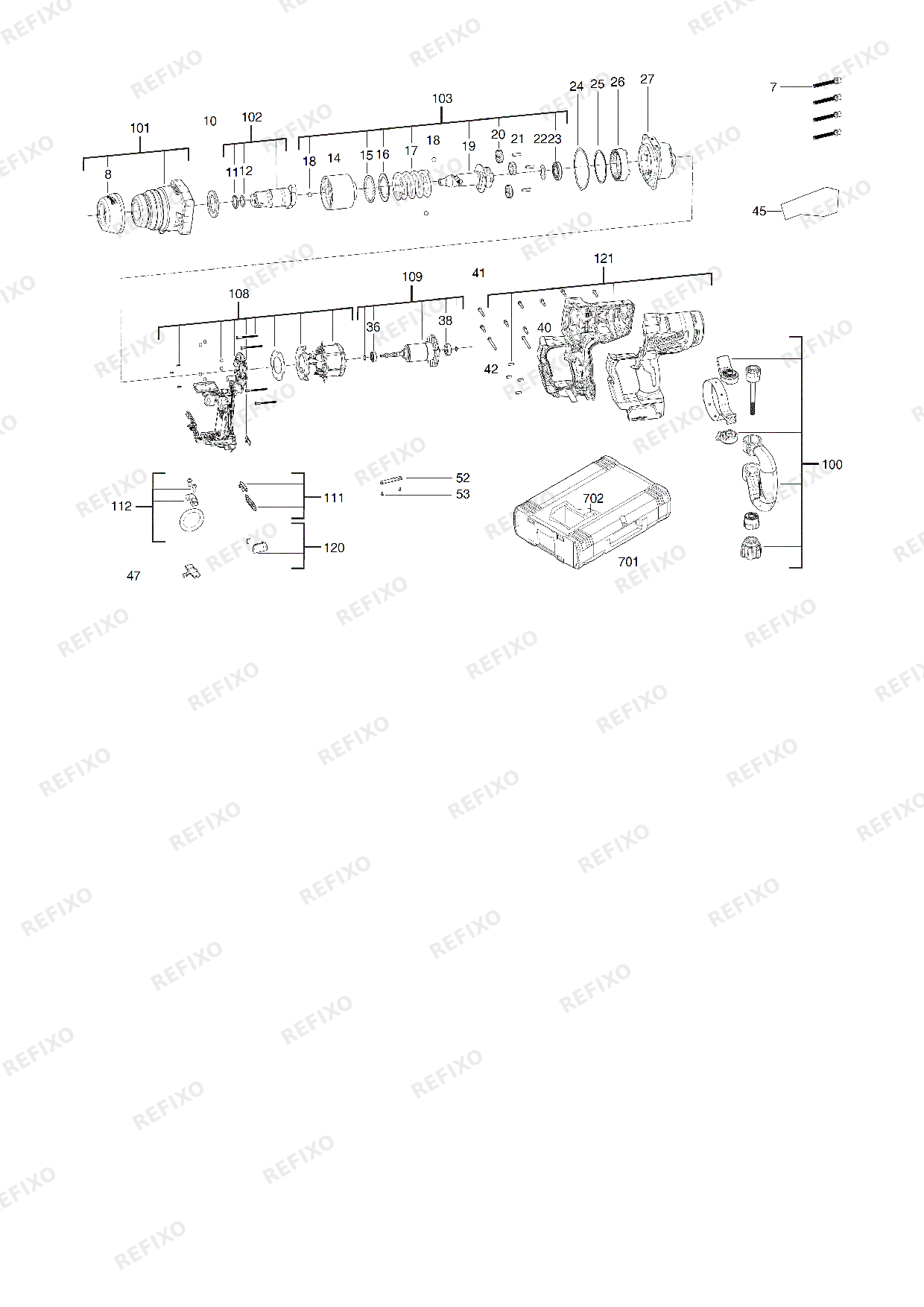 Деталировка MILWAUKEE M18ONEFHIWF1 0X 4933459732 4000467215 — схема запчастей в разборе