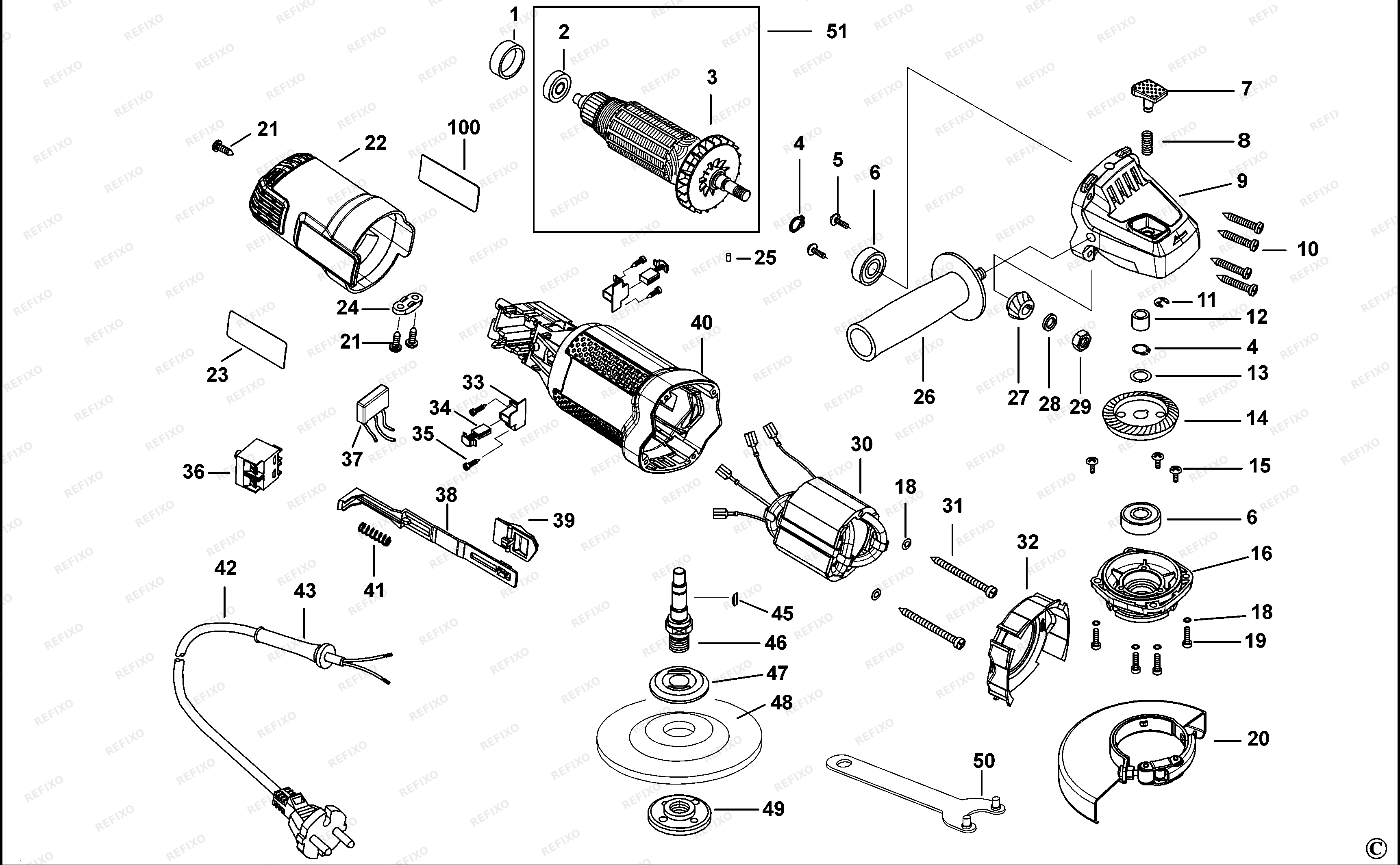 Black&Decker МАЛЕНЬКАЯ УГЛОВАЯ ШЛИФМАШИНКА G720G — схема запчастей