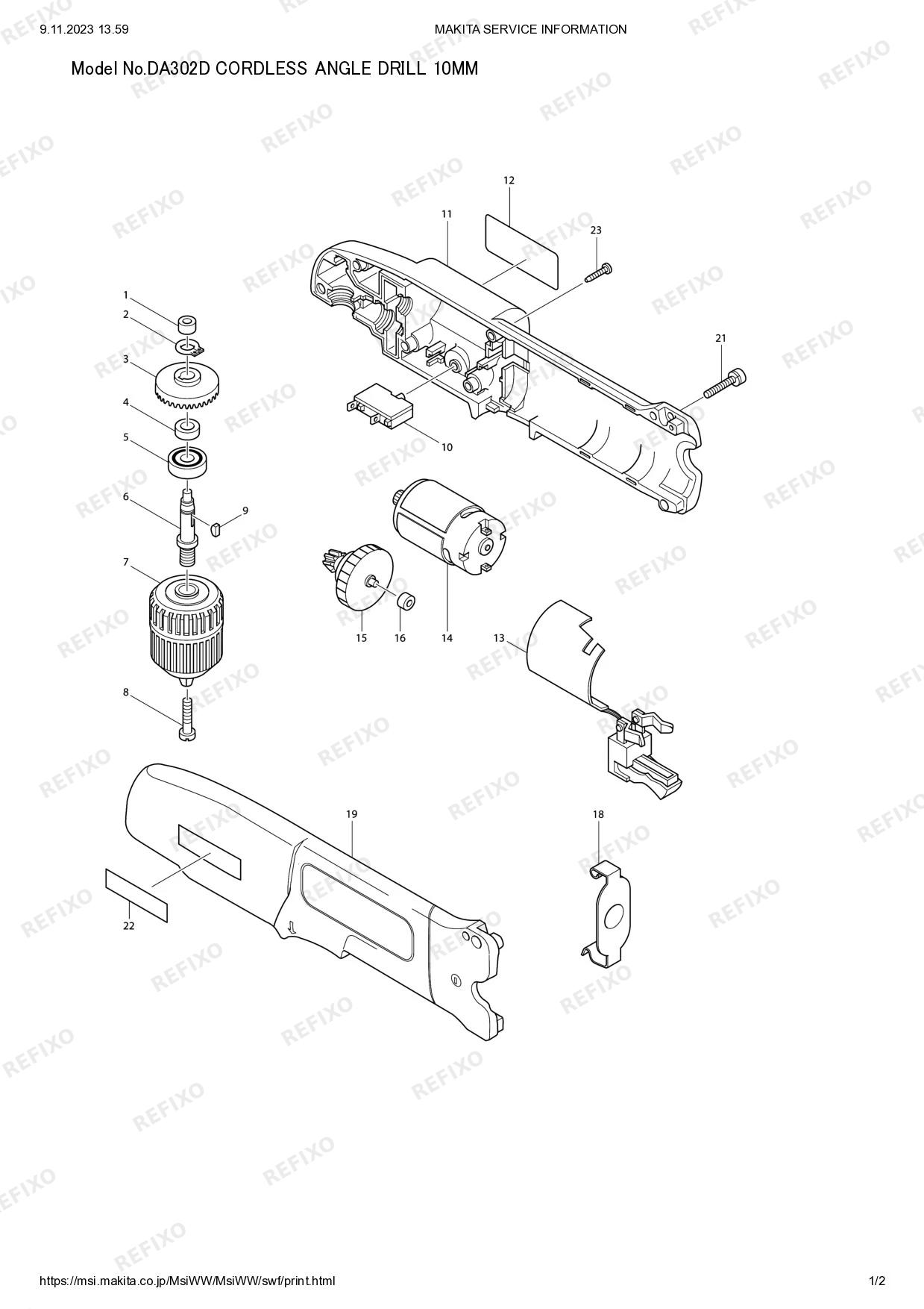 Деталировка MAKITA DA302D — схема запчастей в разборе