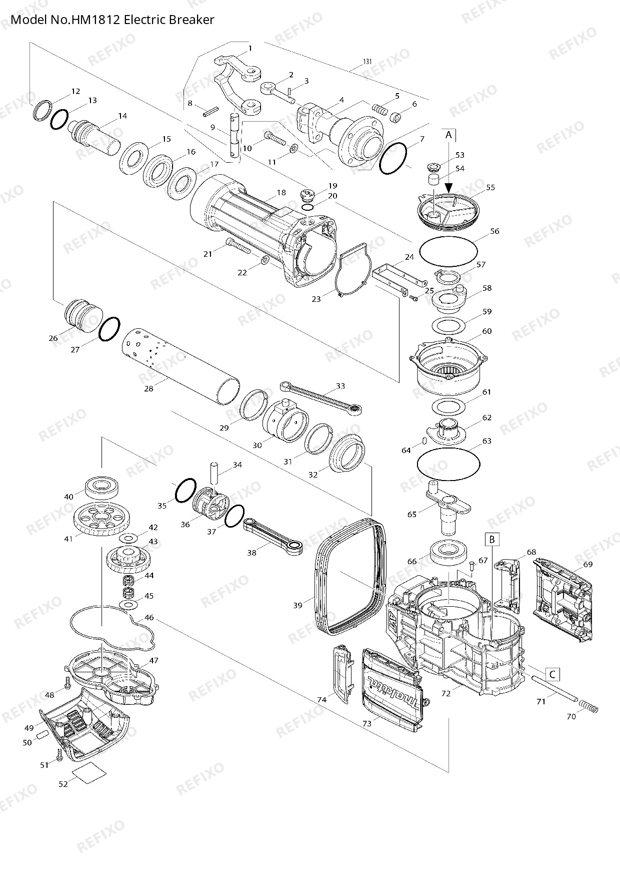 Деталировка MAKITA HM1812 — схема запчастей в разборе