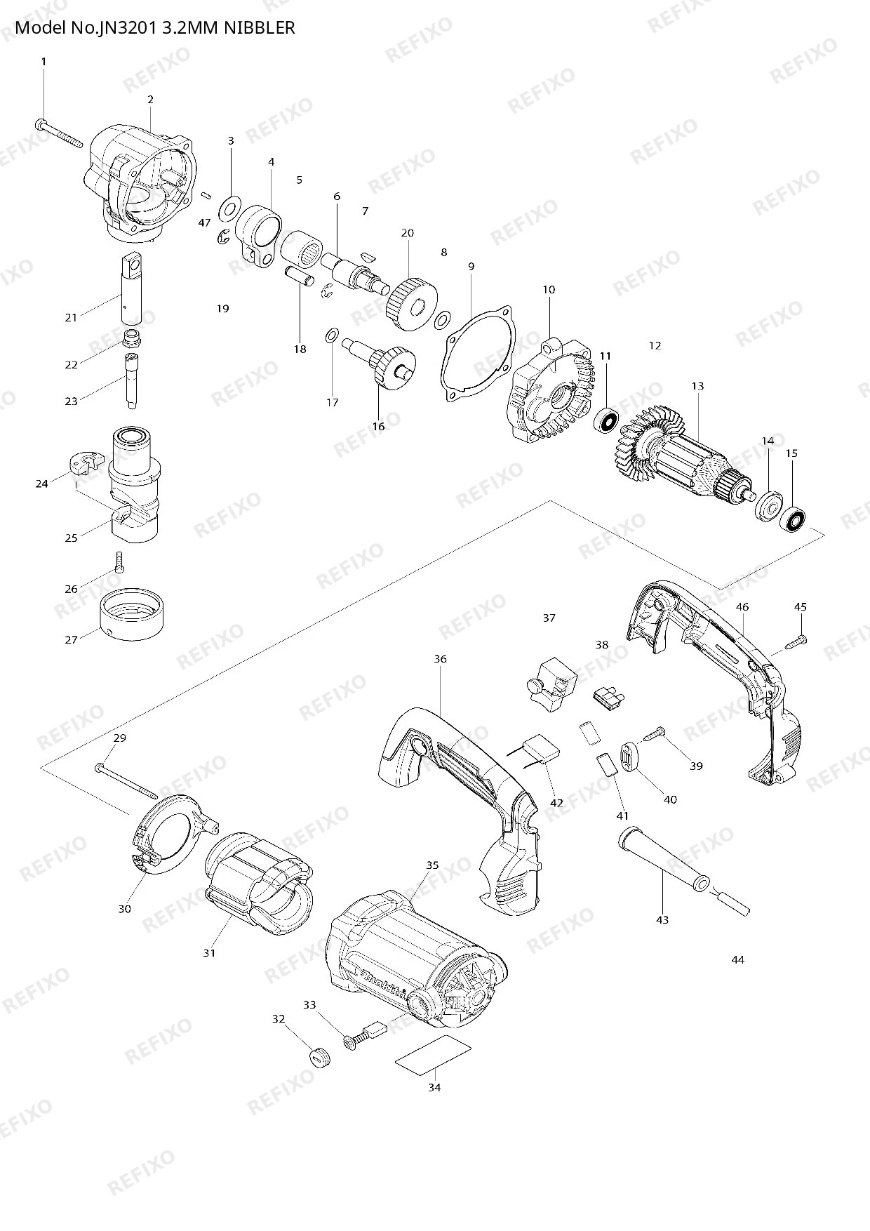 Деталировка MAKITA JN3201 — схема запчастей в разборе