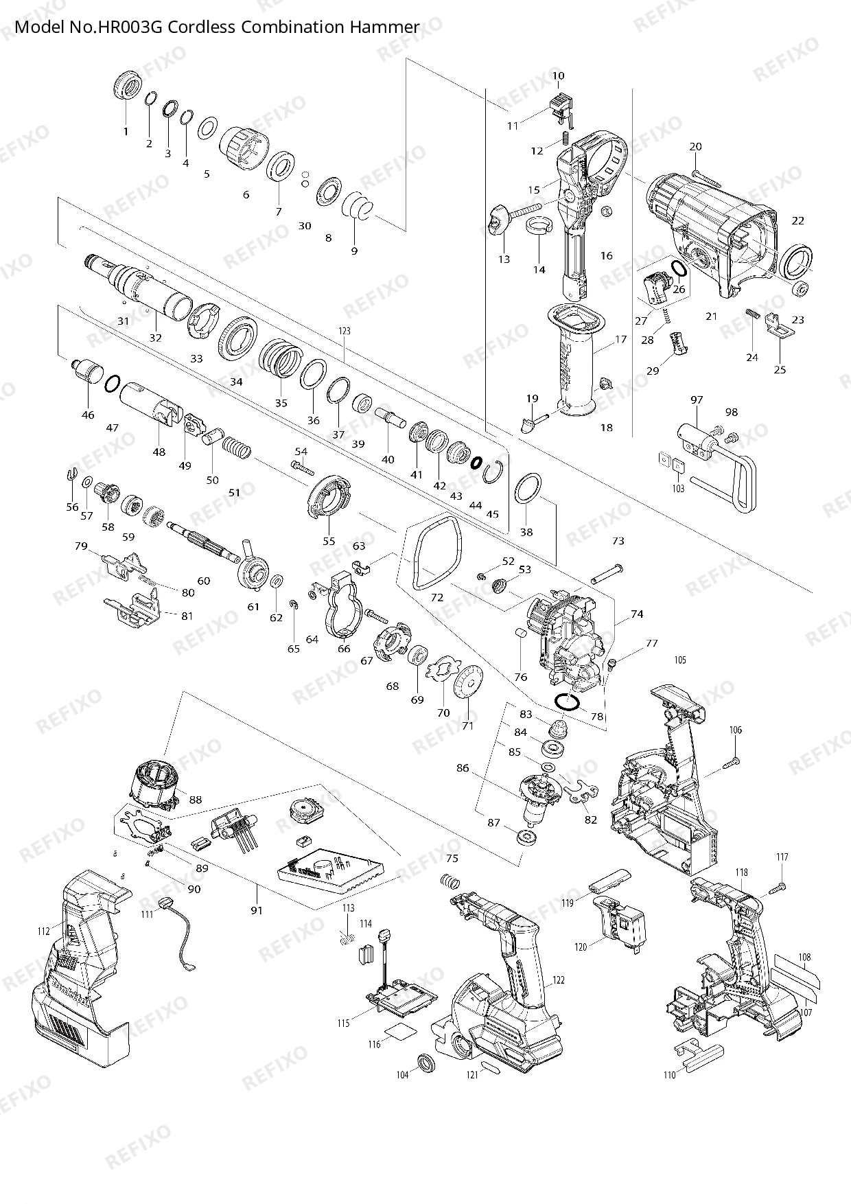 Деталировка MAKITA HR003G — схема запчастей в разборе