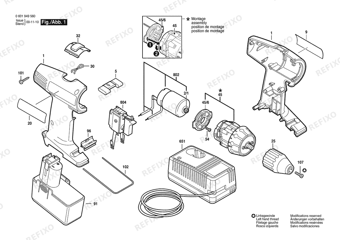Деталировка Bosch Gw- аккумуляторный - шуруповёрт 3305 | 12 V | 061 - US (0 601 949 560) — схема запчастей в разборе