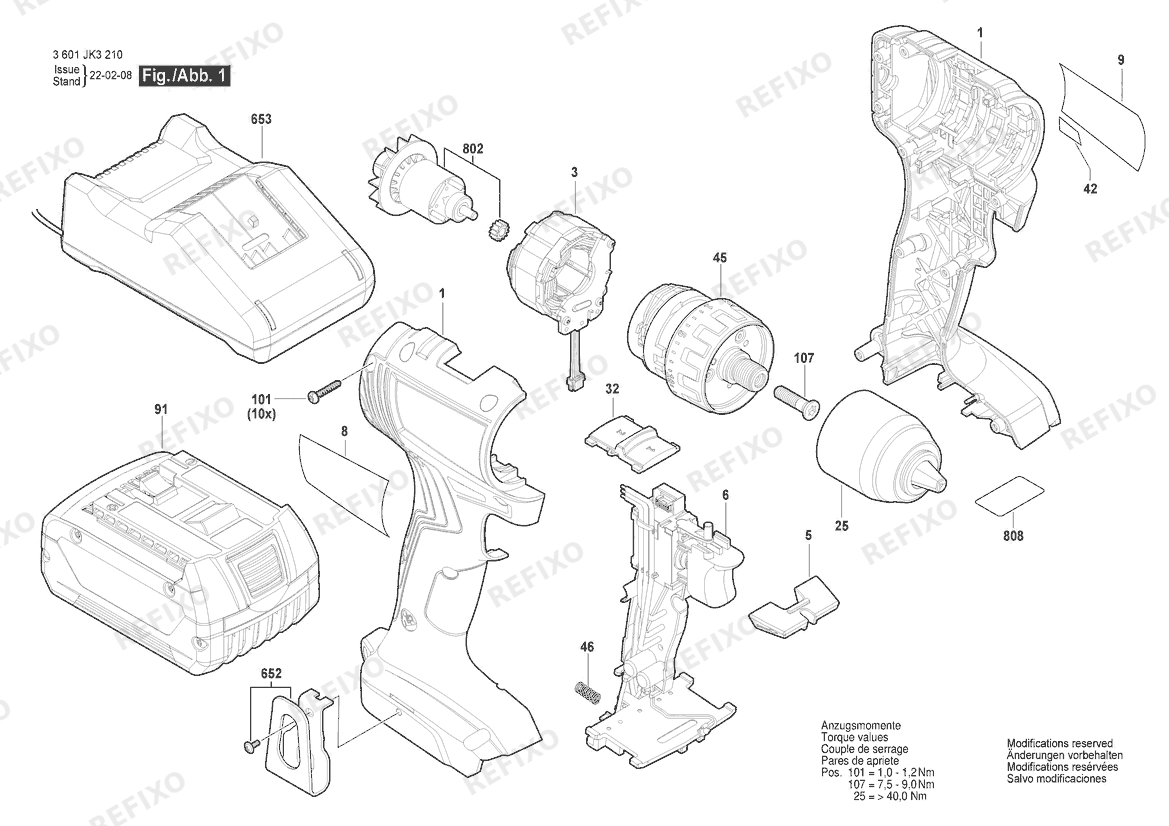 Деталировка Bosch Аккумуляторный шуруповёрт GSR18V-400 | 18 V | 061 - US (3 601 JK3 210) — схема запчастей в разборе
