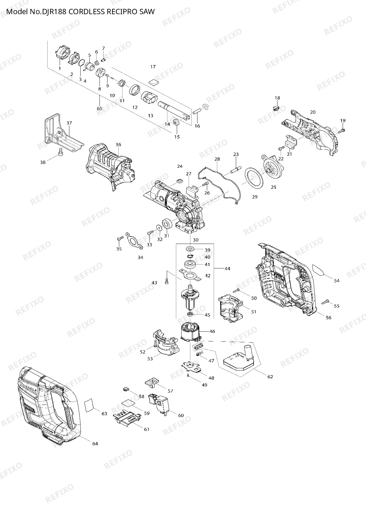 Деталировка MAKITA DJR188 — схема запчастей в разборе