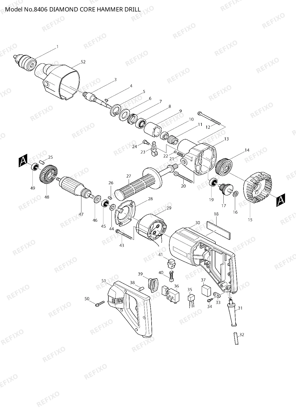 Деталировка MAKITA 8406 — схема запчастей в разборе