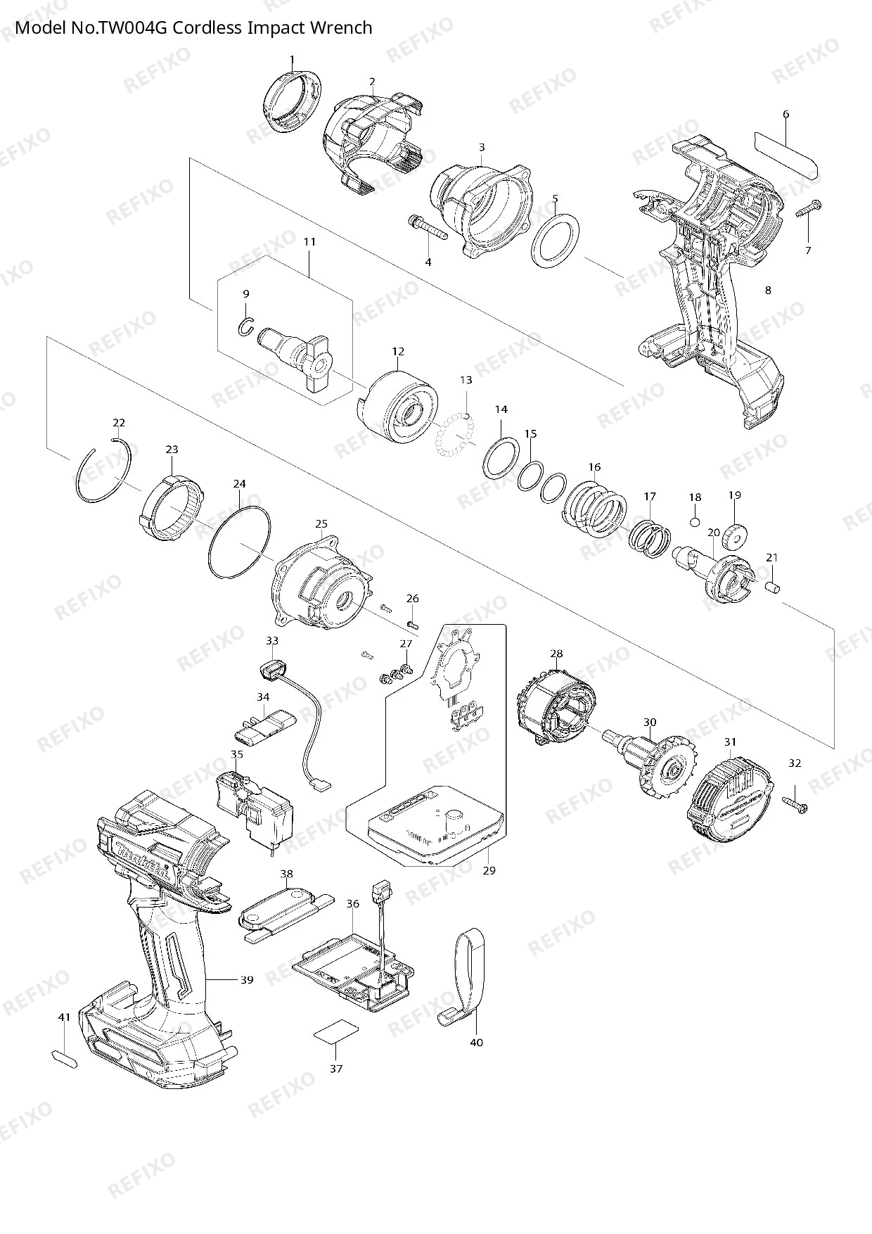 Деталировка MAKITA TW004G — схема запчастей в разборе