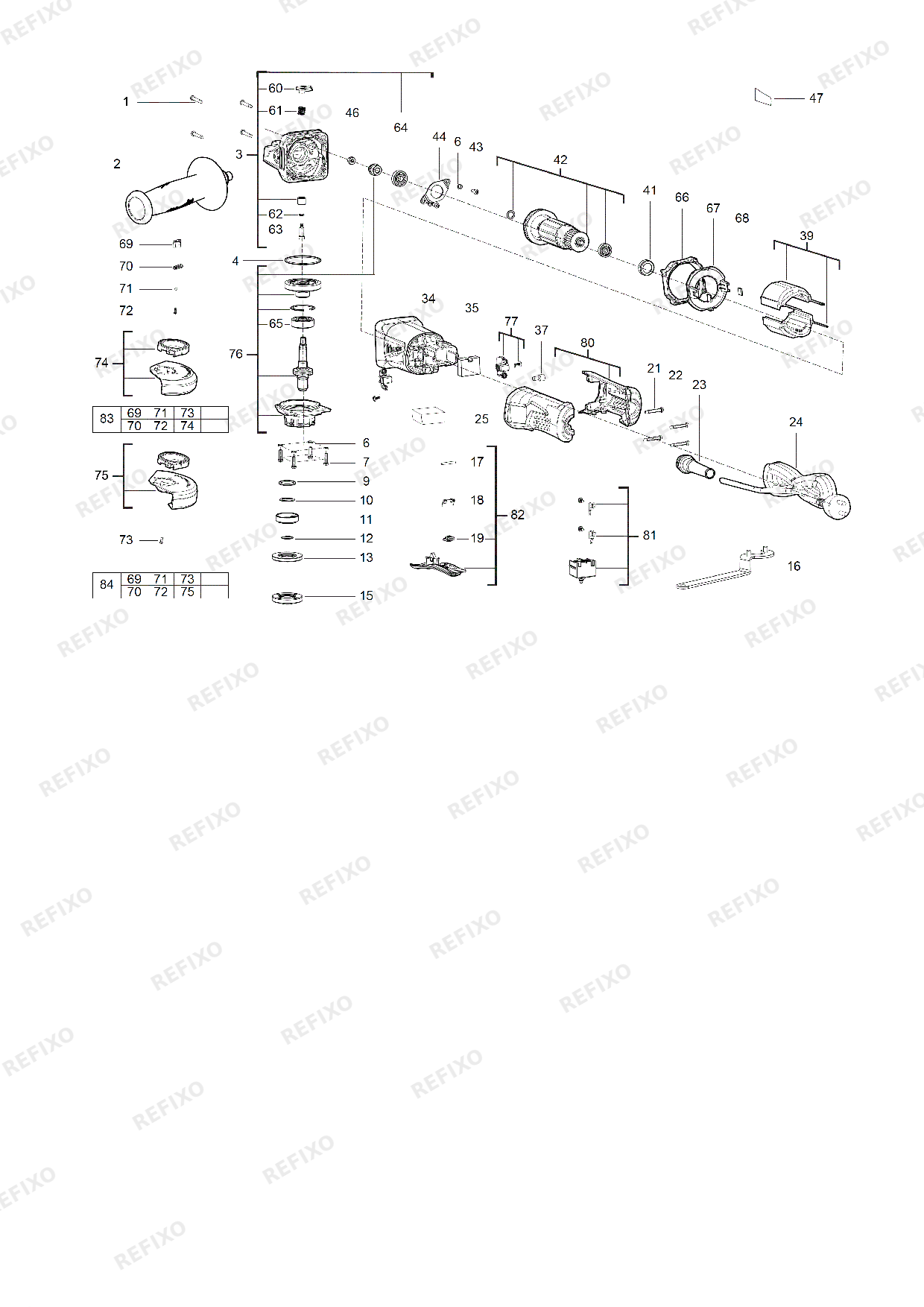 Деталировка MILWAUKEE AG13 125XSPD IN2 4933451577 4000458015 — схема запчастей в разборе