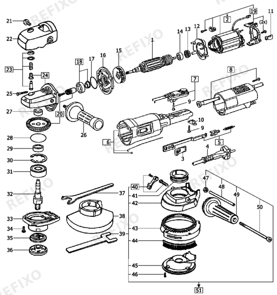 Деталировка Festool RAS 115.04 E - Rotationsschleifer 487386 — схема запчастей в разборе