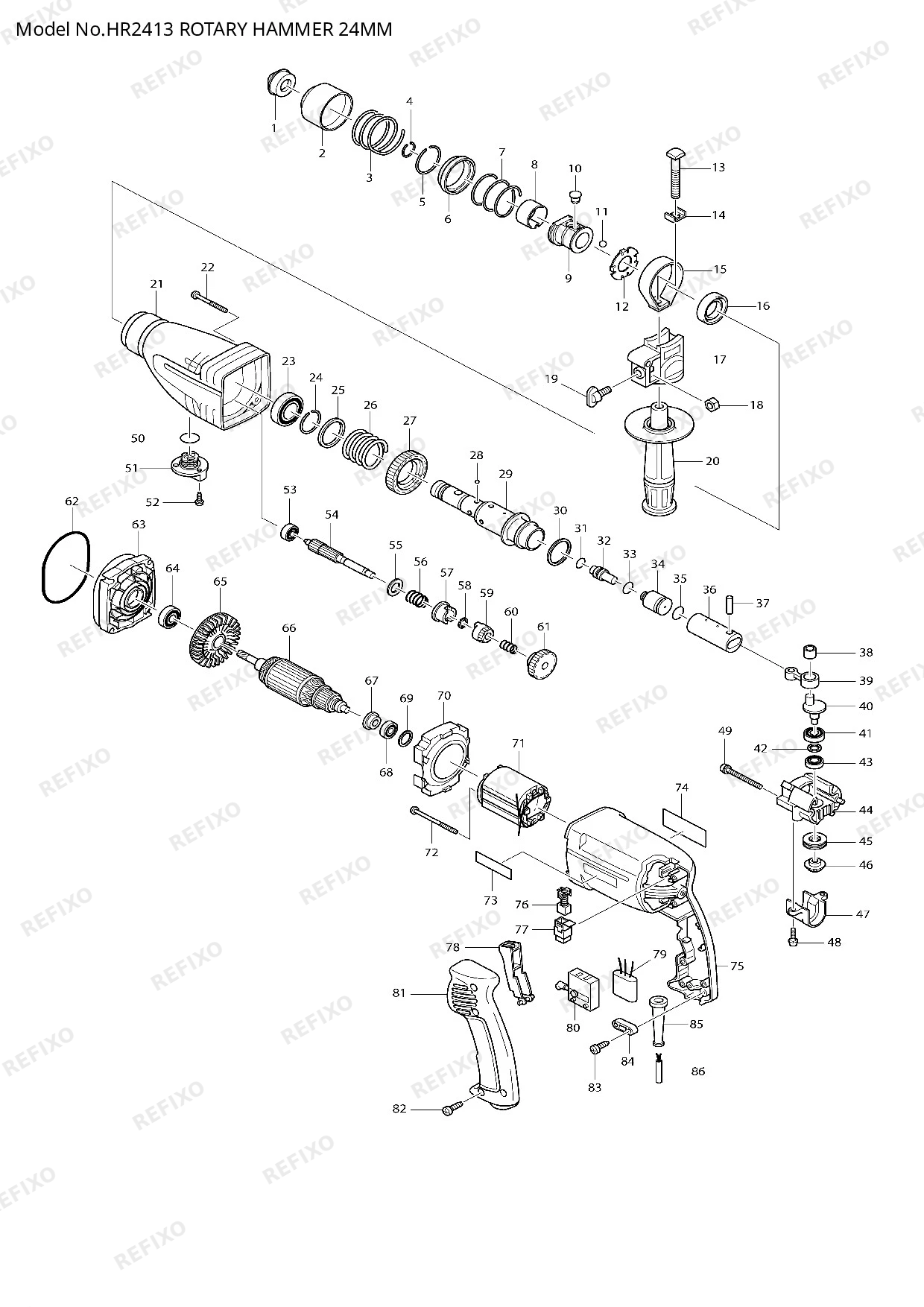 Деталировка MAKITA HR2413 — схема запчастей в разборе