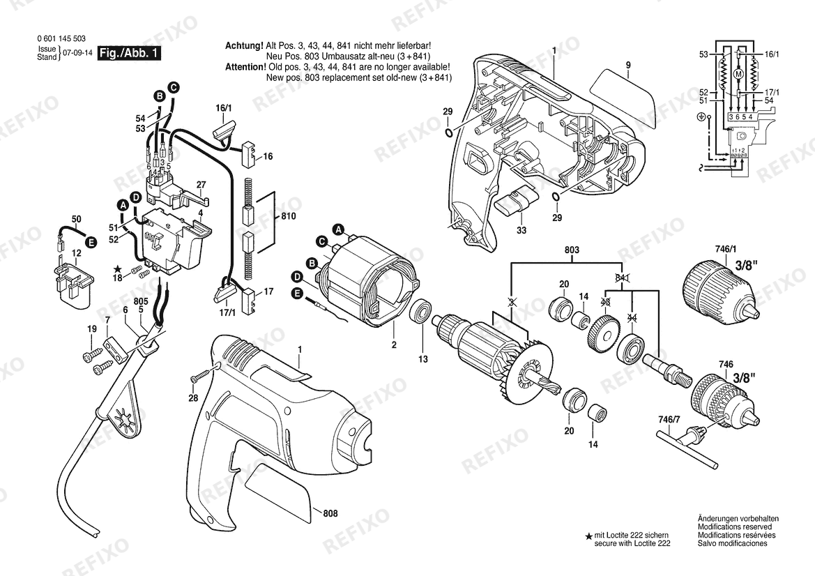 Деталировка Bosch Дрель GBM 6 RE | 220 V | 011 - KR (0 601 145 540) — схема запчастей в разборе