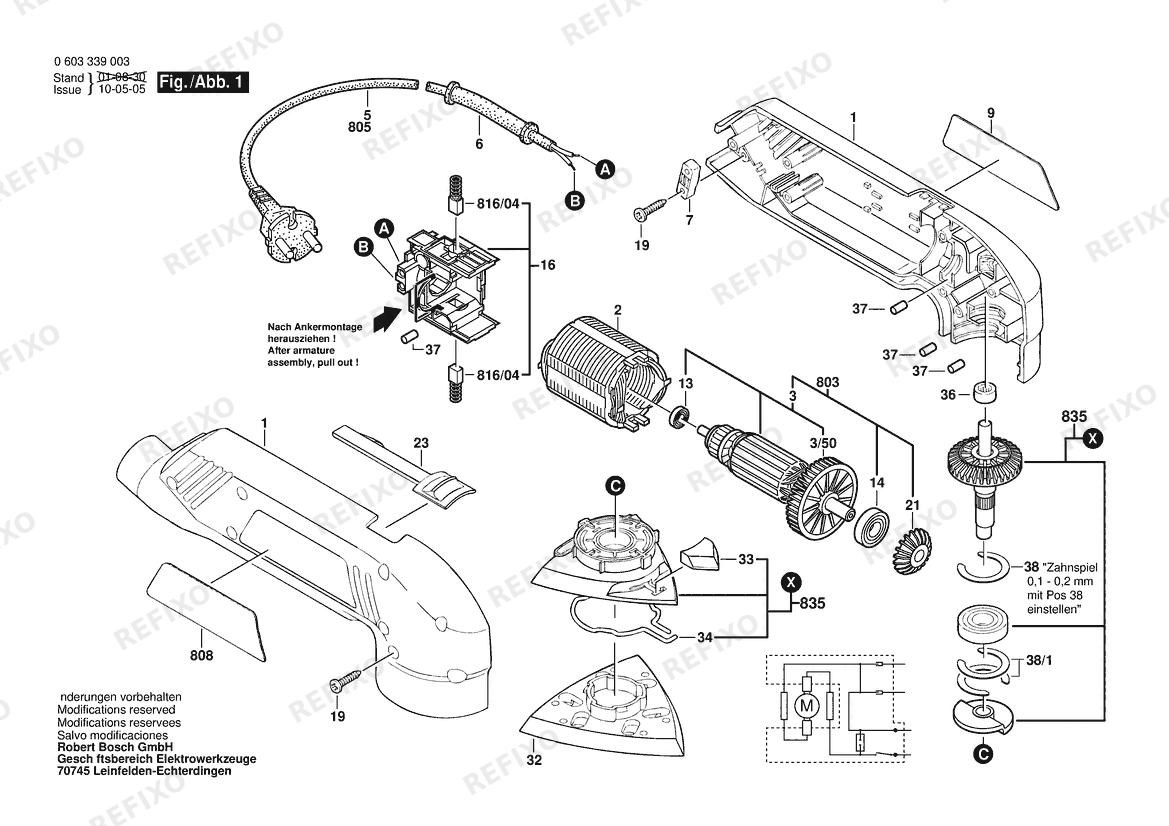 Деталировка Bosch Deltaschleifer PDA 180 | 230 V | 004 - CH (0 603 339 081) — схема запчастей в разборе