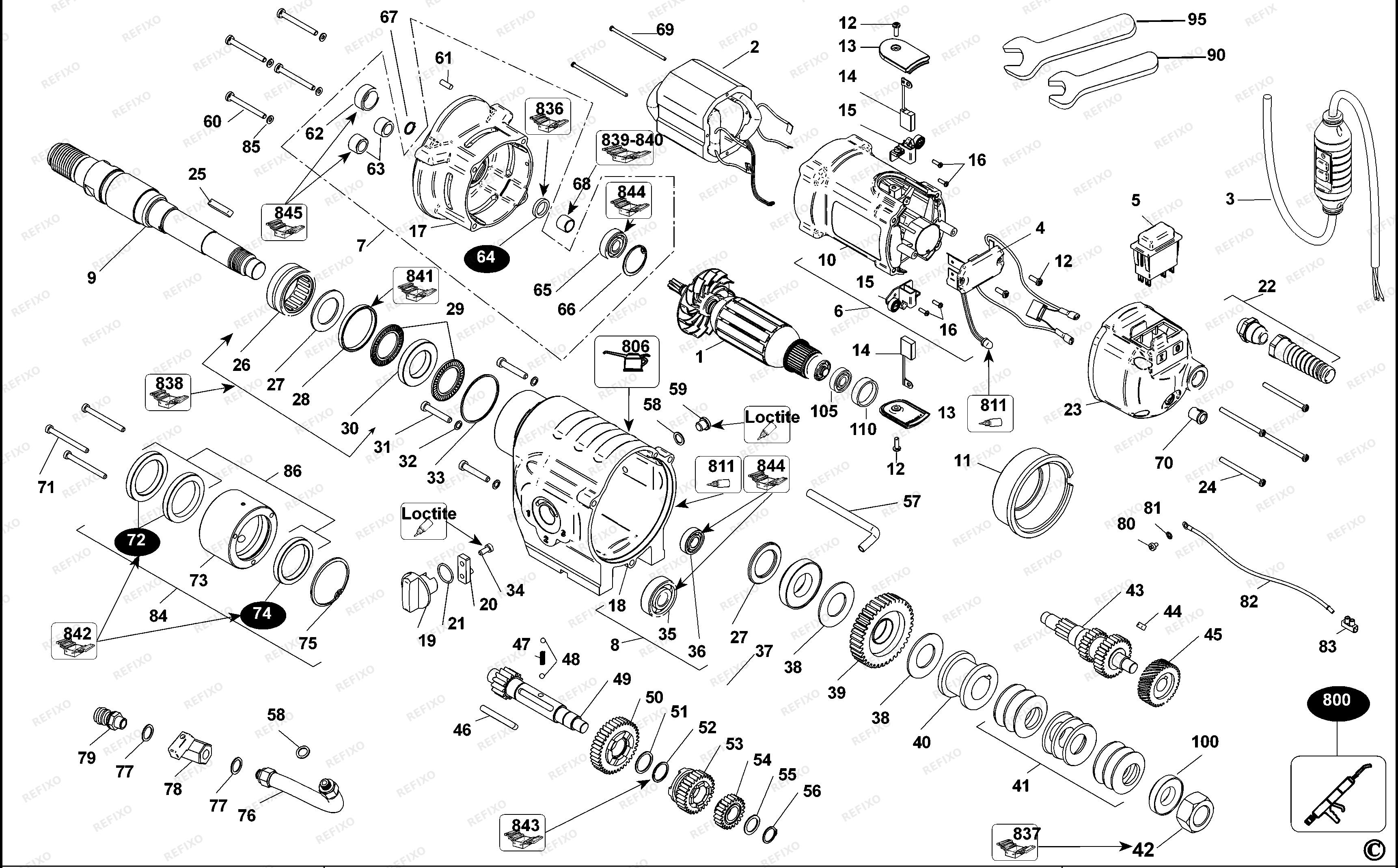 Деталировка DeWalt АЛМАЗНАЯ ДРЕЛЬ D21585 — схема запчастей в разборе