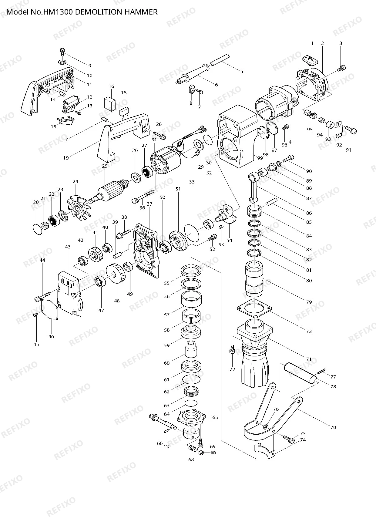 Деталировка MAKITA HM1300 — схема запчастей в разборе