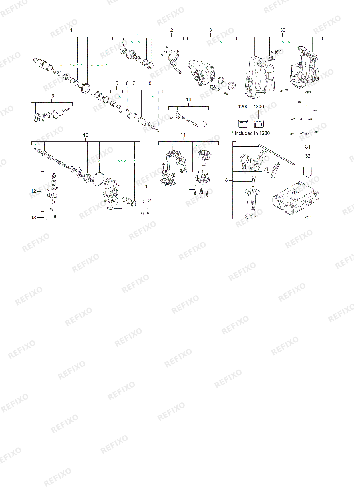 Деталировка MILWAUKEE M12FHAC16 0 4933499183 4000503820 — схема запчастей в разборе