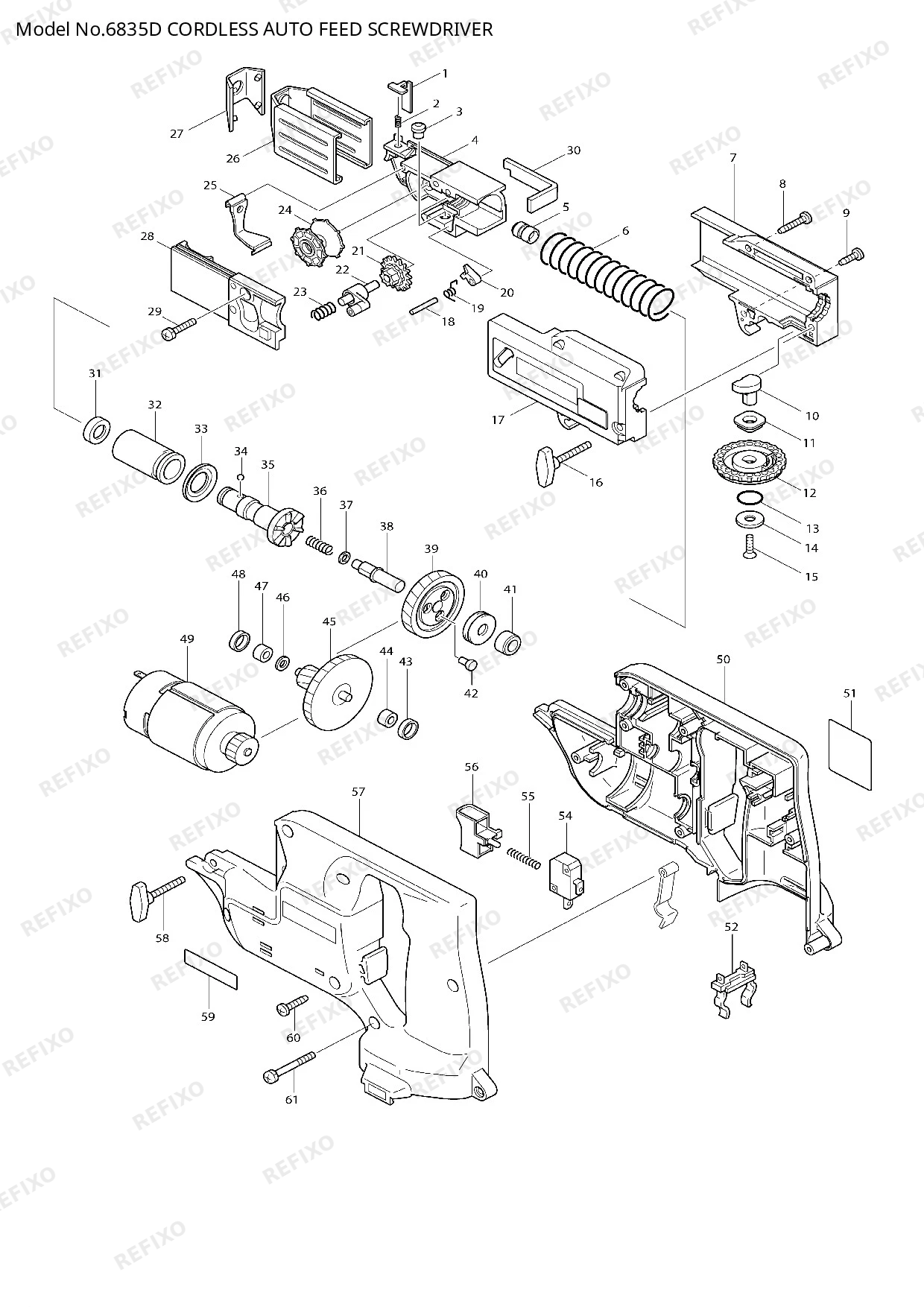 Деталировка MAKITA 6835D — схема запчастей в разборе
