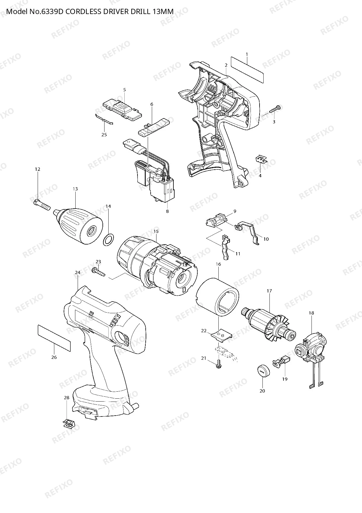 Деталировка MAKITA 6339D — схема запчастей в разборе